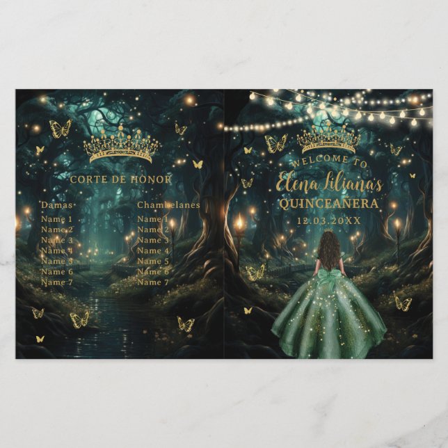 Programme de Quinceañera vert émeraude de la forêt (Devant)