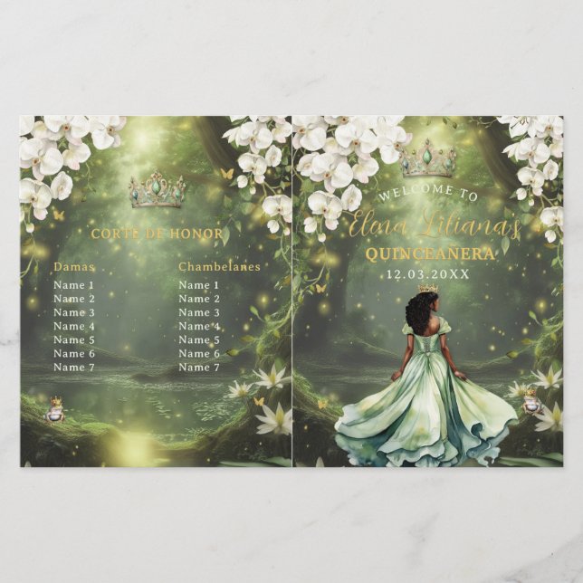 Programme de Quinceanera vert sauge Princesse et G (Devant)