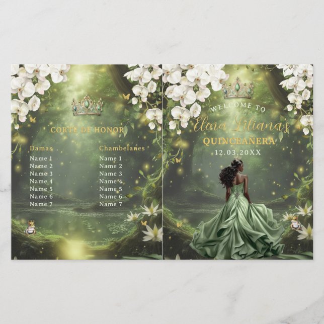 Programme de Quinceanera vert sauge Princesse et G (Devant)