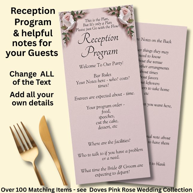 Programme de Réception - Mariage Roses Roses et Co (Créateur téléchargé)