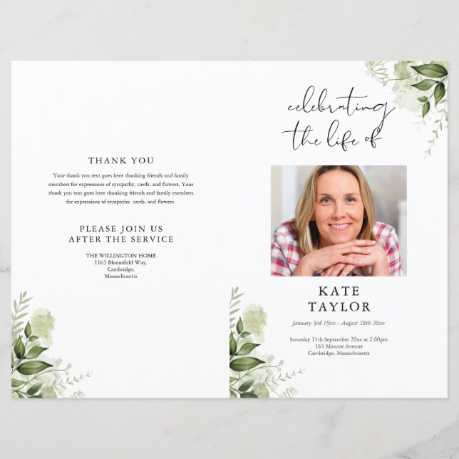 Programme de service funéraire avec photo de verdu (Devant)