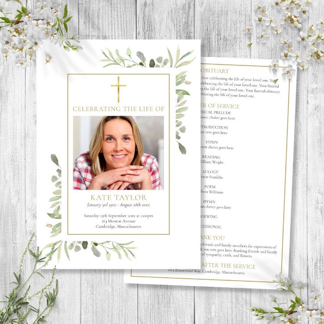 Programme de service funéraire chrétien pour feuil (Christian Funeral Foliage Order Of Service Program)