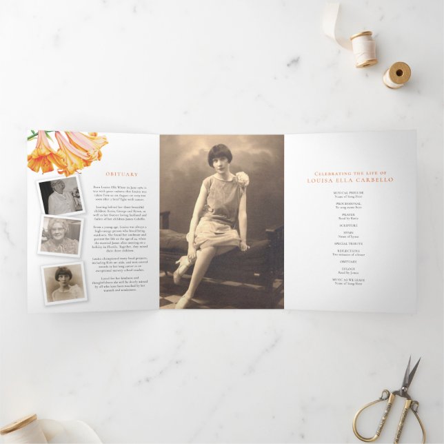 Programme de service funéraire Lys orange photo 6p (Intérieur)