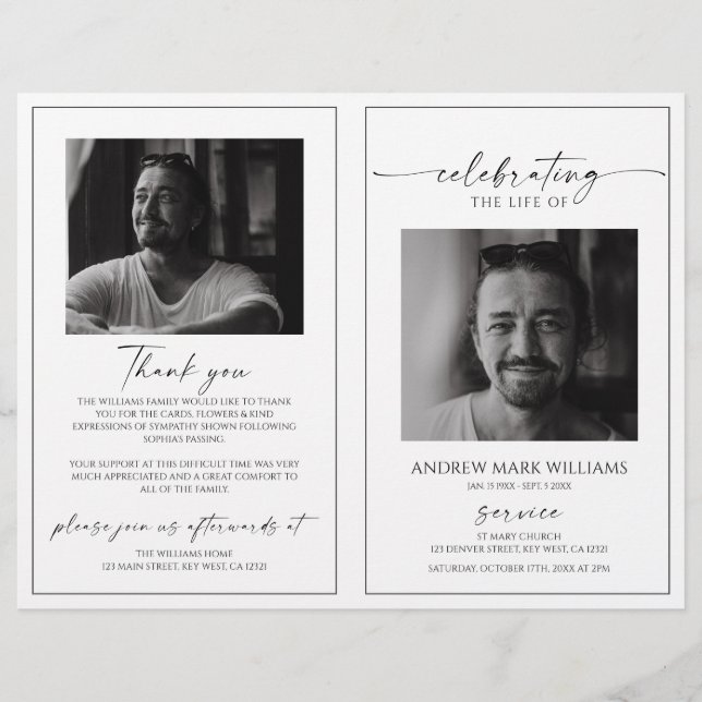 Programme de service funéraire minimaliste plié (Devant)
