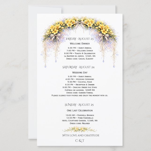 Programme de week-end de mariage aux Freesias Jaun (Dos)