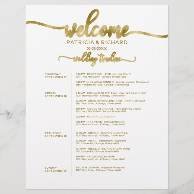 Programme de week-end de mariage sur 4 jours Chic  (Devant)