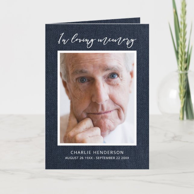 Programme Denim Bleu Moderne En Mémoire D'Amour Plié Funérai (Devant)