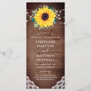 Programme Dentelle de tournesol rustique Mariage des lumière