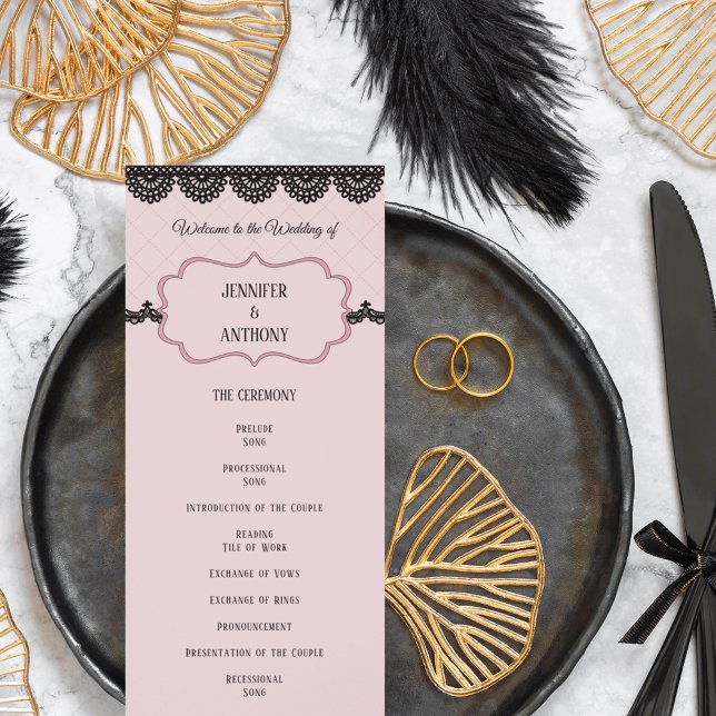 Programme Dentelle noire sur Soft Pink Mariage personnalisé (Créateur téléchargé)