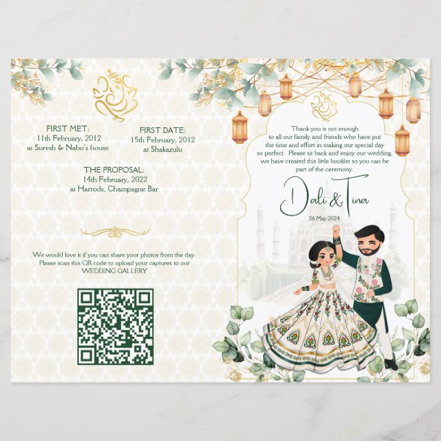 Programme des rituels mariages hindous en or vert (Devant)