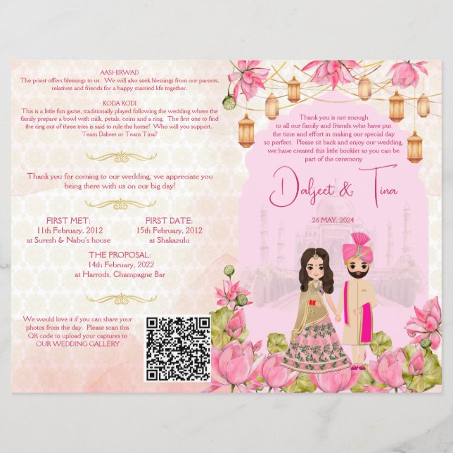 Programme des rituels mariages hindous lotus roses (Devant)
