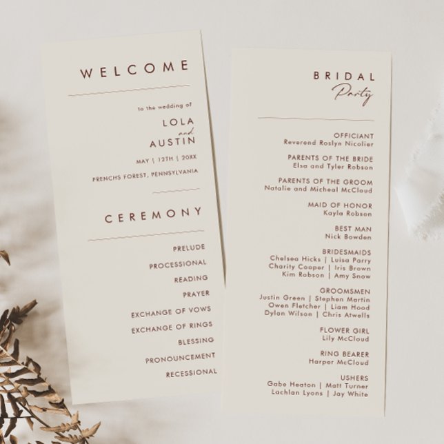 Programme Désert simple | Natural White Wedding Program (Créateur téléchargé)