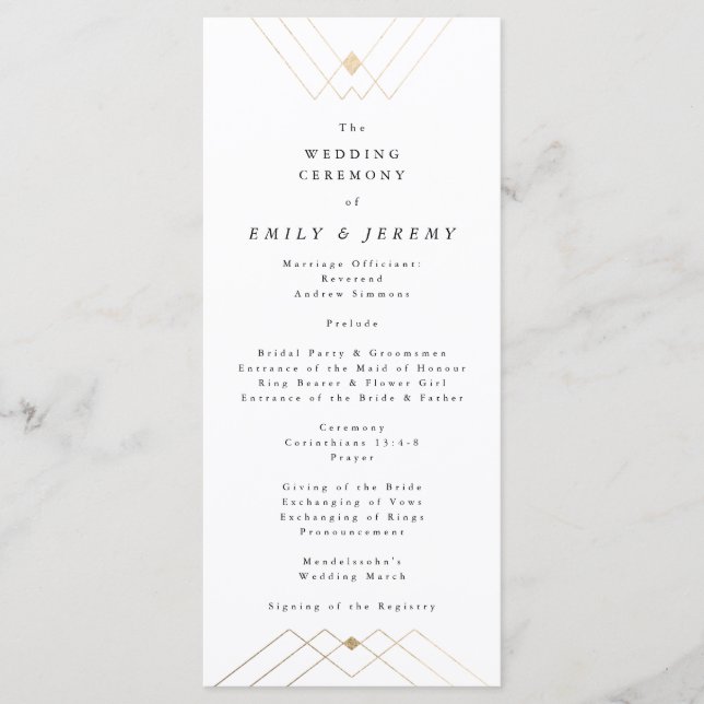 Programme Diamant Or Blanc Géométrique Mariage Gatsby (Devant)