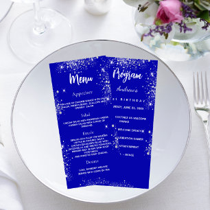 Programme dîner menu de fête bleu royal argent