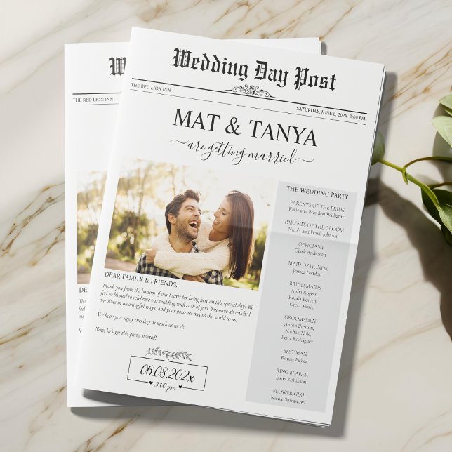 Programme d'infographie Mariage de journaux (Newspaper Wedding Program Time Line Trivia Script)