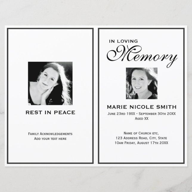 Programme d'ordre de service funéraire noir et bla (Devant)