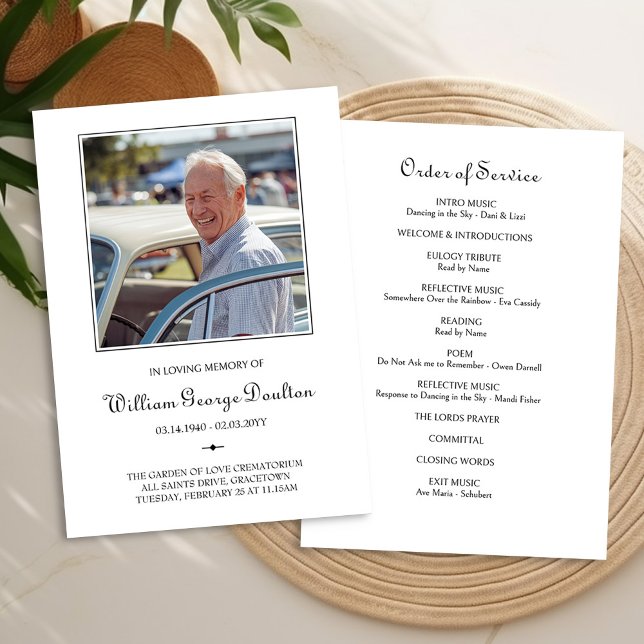 Programme d'ordre de service pour les funérailles  (Funeral Order of Service Program with photo by Darling & May)