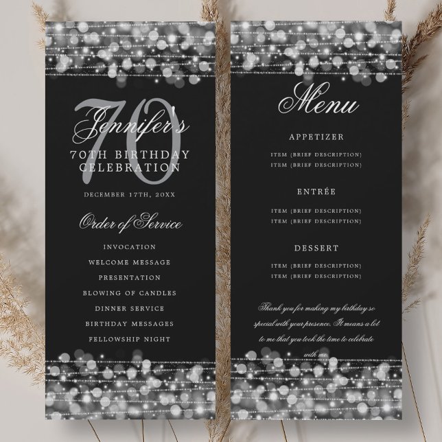 Programme du 70e anniversaire Menu Argent+Remercie (70th Birthday Program Silver Menu+Thank You)