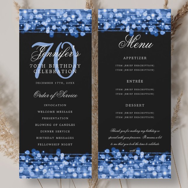 Programme du 70e anniversaire Menu Bleu Marine+Rem (70th Birthday Program Navy Blue Menu+Thank You)