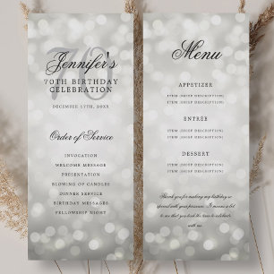 Programme du 70e anniversaire Menu Bokeh argenté