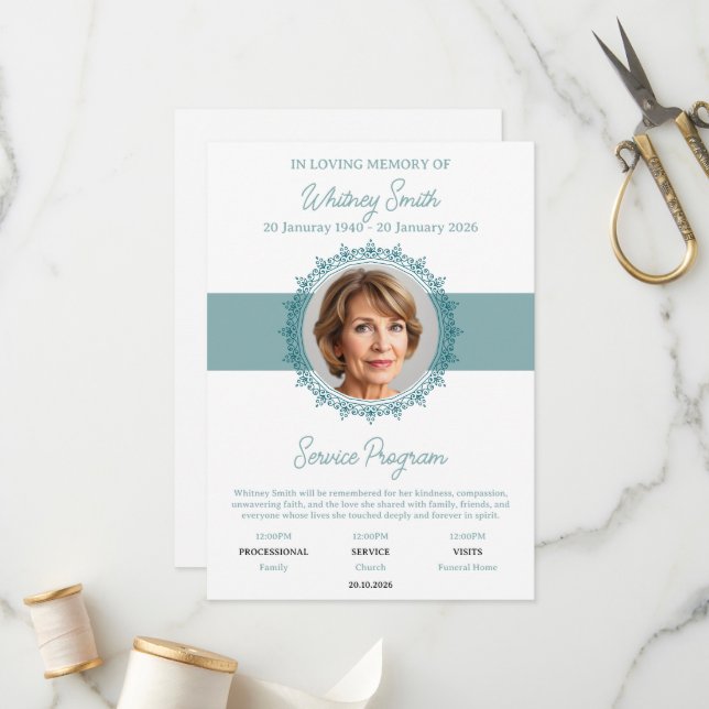 Programme du service commémoratif de la grâce éter (Devant/Arrière en situation)