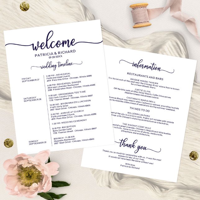 Programme du week-end de mariage Chic Bleu Navy Ca (Créateur téléchargé)