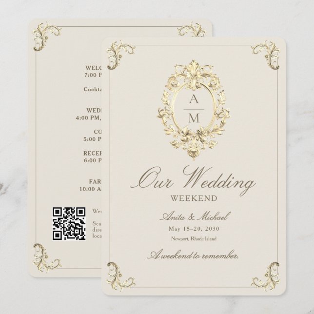 Programme du week-end de mariage en or baroque vin (Devant / Derrière)