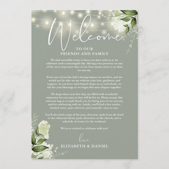 Programme du week-end de mariage Sage Green Floral (Devant)