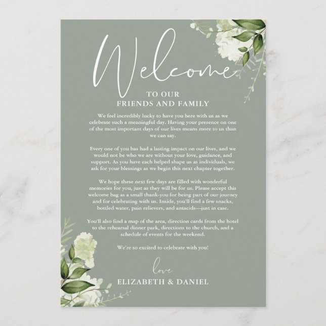 Programme du week-end de mariage Sage Green Floral (Devant)