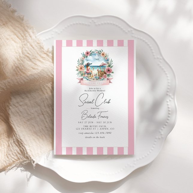 Programme du week-end d'enterrement de vie de jeun (Blush Social Club Bachelorette Weekend Itinerary Invitation)