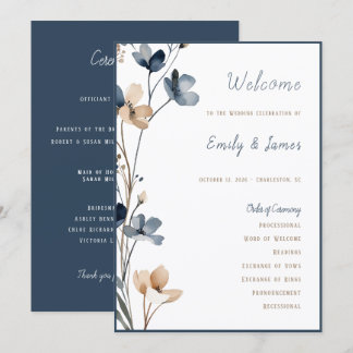 Programme Dusty Blue Beige Botanical Modern Elegant Wedding