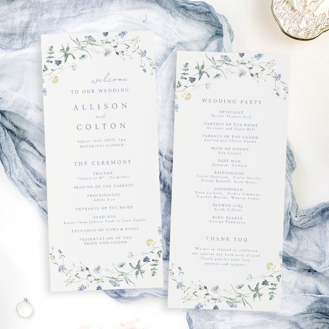 Programme Dusty Blue Fleur sauvage Rustic Boho Wedding Progr (Dusty Blue Wildflower Rustic Boho Wedding Program)