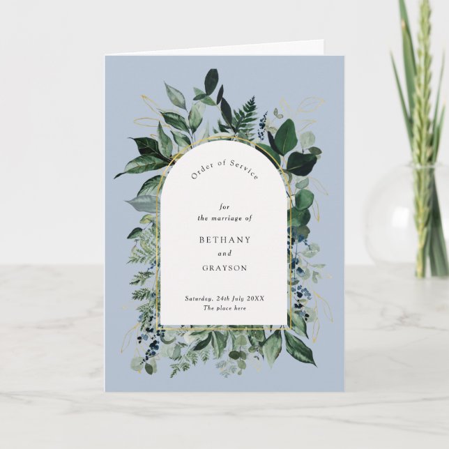 Programme Dusty Blue Moderne Botanique vert mariage bifold (Devant)