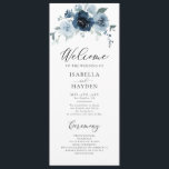 Programme Dusty Blue Navy Floral Rustic Watercolor Mariage<br><div class="desc">Dusty Blue Navy Floral Rustic Watercolor Wedding Programme. Programme de mariage floral bleu et bleu marine avec de belles fleurs d'aquarelle peintes à la main et bouquet verdoyant avec script de calligraphie moderne. Éléments correspondants disponibles.</div>