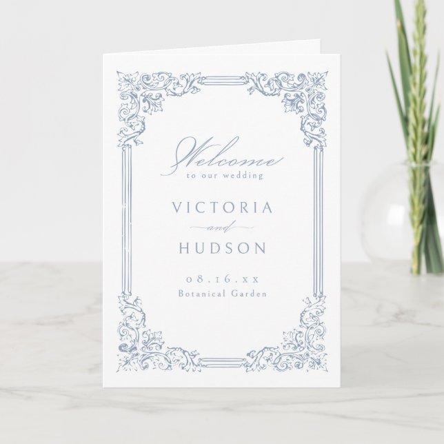 Programme Dusty Blue Vintage Frame Elegant Script Mariage (Devant)