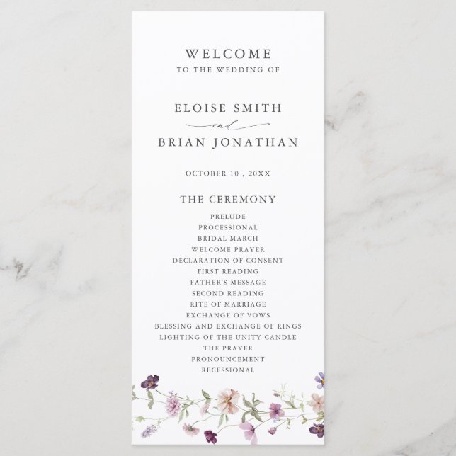 Programme Dusty Violet Lavender Fleur sauvage Jardin Mariage (Devant)