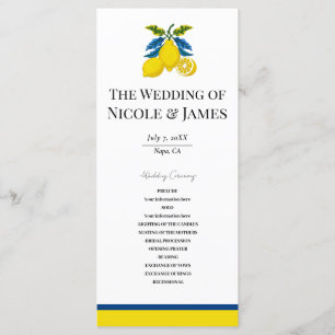 Programme Eau aquarelle jaune bleu méditerranéen mariage