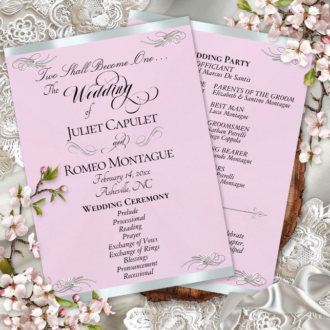 Programme Écriture élégante - Mariage Rose Perle/Argent (Créateur téléchargé)