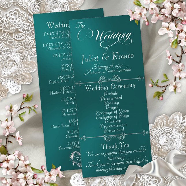 Programme Écriture élégante & Monogramme - Mariage sarcelle (Créateur téléchargé)
