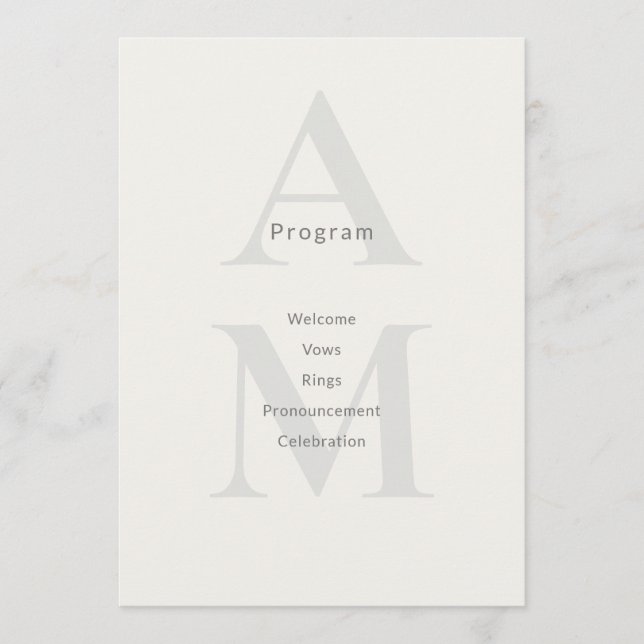 Programme Editorial Initial Minimal Wedding Program Card (Devant)