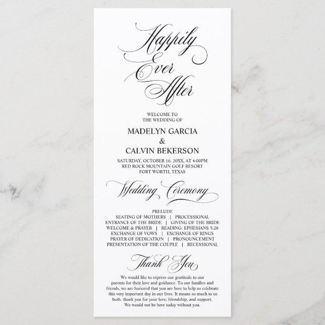 Programme Élégance classique Script noir, Cérémonie Mariage (Devant)