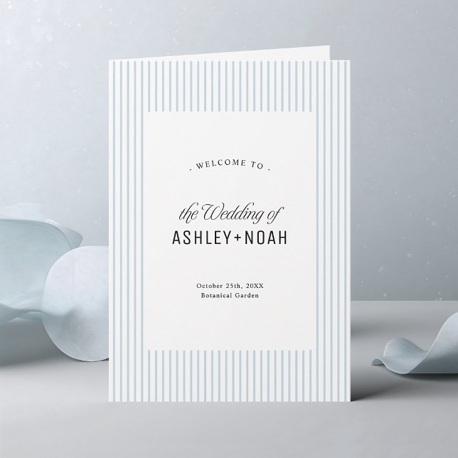 Programme Élégance rayée de bleu poussiéreux Mariage classe (Dusty Blue Striped Elegance Classy Wedding Program)