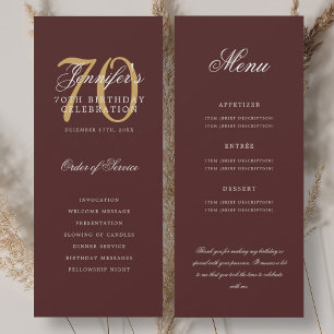 Programme élégant 70 ans Menu Bourgogne Or+Remerci