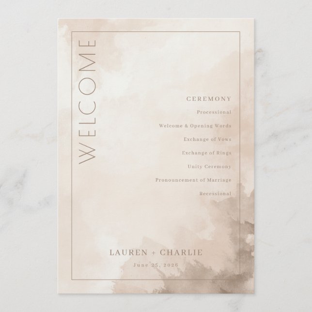 Programme Elegant Beige Watercolor Ceremony Schedule (Devant)