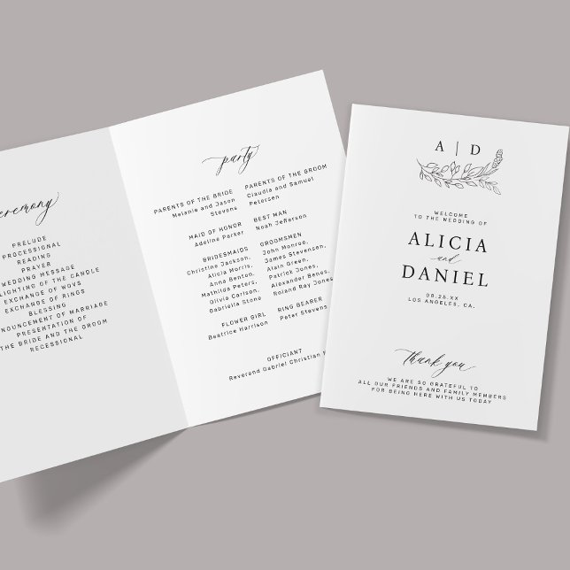 Programme Elegant black and white monogram wedding  (Créateur téléchargé)