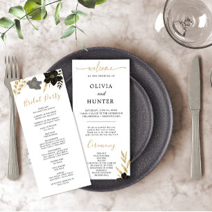Programme Élégant Black & White Floral Wedding Party Program