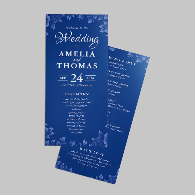 Programme Élégant Bleu Français Poussiéreux Floral Mariage V (Créateur téléchargé)