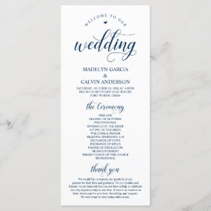Programme Elégant bleu marine classe, cérémonie Mariage