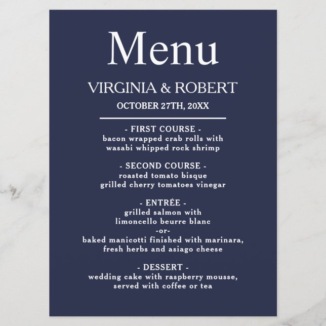 Programme Elégant bleu marine | Mariage minimaliste (Devant)