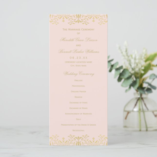 Programme Élégant Blush Gold Vintage Glamor Mariage (Debout devant)